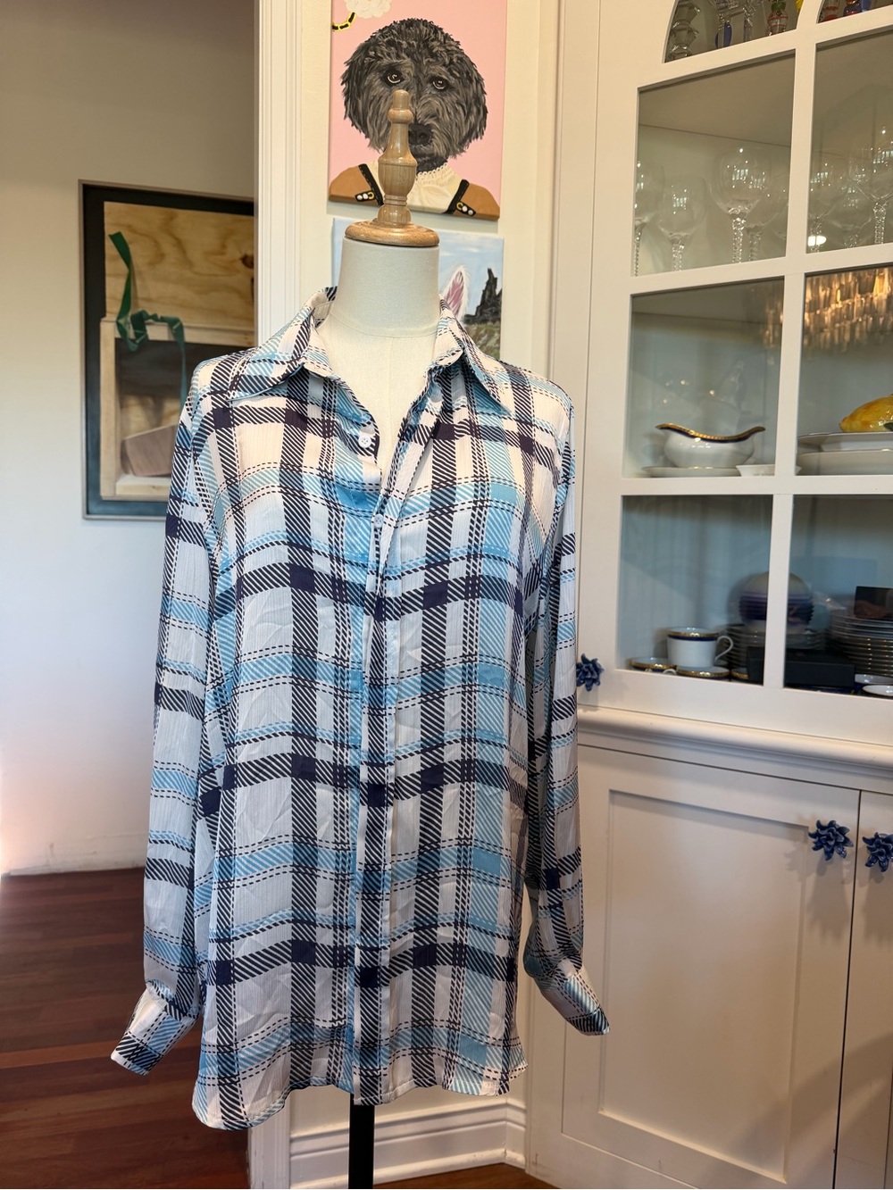 Men's Blue Plaid Button-Down Shirt - Casual Long Sleeve